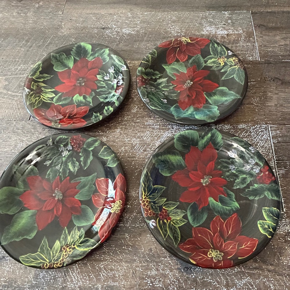 Certified International Poinsettia Salad Dessert Plates Set of 4 Christmas Red